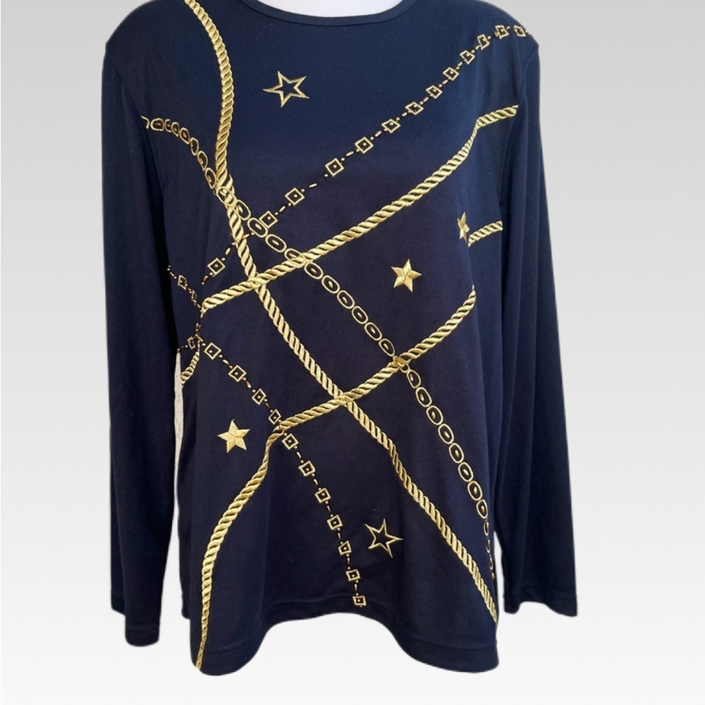 Alfred Dunner Navy  Top with Gold Accents size LP